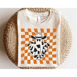 Checkered ghost svg, Western ghost svg, Cow print svg, Ghost outline svg, Checkered Halloween shirt svg, Spooky season s