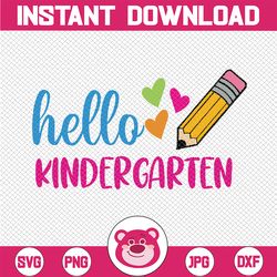 Hello Kindergarten Colorful Hearts Svg, Hello Kindergarten Svg, Happy First Day Of School, Welcome Kindergarten, Digital