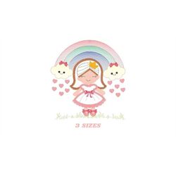 Girl embroidery designs - Rainbow embroidery design machine embroidery pattern - Clouds embroidery file - Girl with rain