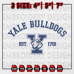 NCAA Yale Bulldogs Embroidery files, NCAA Embroidery Designs, Yale Bulldogs Machine Embroidery Pattern