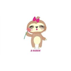 Sloth embroidery designs - Baby girl embroidery design machine embroidery pattern - Sloth with flower embroidery file -