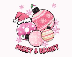 Merry & Bright Png, Pink Christmas Ball Png, Santa Hat Png, Happy Holi