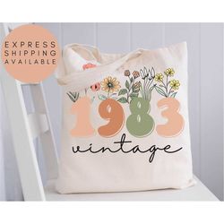 40th Birthday Tote Bag, Vintage 1983 Tote Bag, 40th Birthday Gift For Women, 40th Birthday Gift For Men, 40th Birthday F