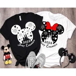 Just Engaged SVG, Mickey Mouse and Minnie Mouse head with castle and fireworks, SVG, Dxf, Eps and Png files included