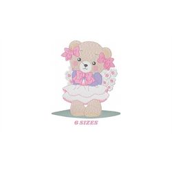 Female Bear embroidery designs - Baby girl embroidery design machine embroidery pattern - Bear with lace and dress embro