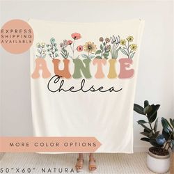 Personalized Wildflowers Auntie Blanket for Aunt Blanket With Name, Custom Gift for Aunt Pregnancy Announcement Reveal t
