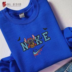 Nike Stitch Trick Or Treat Embroidered Crewneck, Stitch Halloween Embroidered Sweater, Halloween Hoodie, Unisex Shirt
