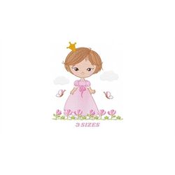 princess embroidery designs - baby girl embroidery design machine embroidery pattern - girl with flowers  and short hair