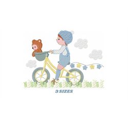 boy with bike embroidery designs - baby boy embroidery design machine embroidery pattern -  instant download bicycle cyc