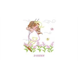 girl with swing embroidery designs - baby girl embroidery design machine embroidery pattern - spring garden embroidery f
