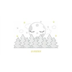 Moon embroidery design - Full Moon embroidery design machine embroidery pattern - Pine Forest embroidery file - night sk