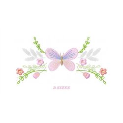 Butterfly embroidery design - Delicate Flowers embroidery designs machine embroidery pattern - baby girl embroidery file