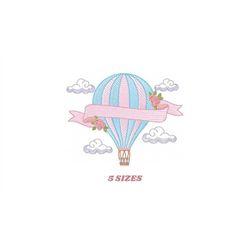 Balloon embroidery designs - Hot air balloon embroidery design machine embroidery pattern - Sky clouds embroidery file -