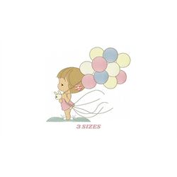 baby girl embroidery designs - toddler embroidery design machine embroidery pattern - girl with balloons embroidery file