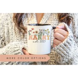 Nanny Mug, Personalized Nanny Wildflowers Mug,Nanny Est 2023,Pregnancy Announcement,New Nanny Mug,Mother's Day Nanny Gif