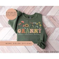 Granny Sweatshirt With Names, Personalized Granny Wildflowers Sweatshirt, Grandkids Names Sweater, Granny Crewneck, Moth