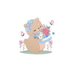 teddy bear embroidery designs - baby girl embroidery design machine embroidery pattern - bear with flowers embroidery fi