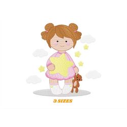 Girl embroidery designs - Girl with star embroidery design machine embroidery pattern - Girl with bear embroidery file -