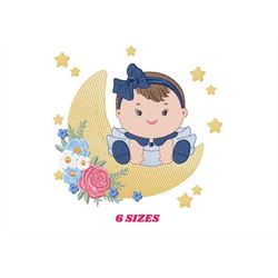 baby girl embroidery design - newborn embroidery designs machine embroidery pattern - moon embroidery file - girl moon f