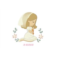 Praying girl embroidery designs - First Communion embroidery design machine embroidery pattern - Christian embroidery fi