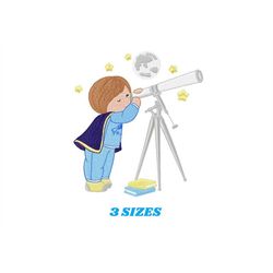 boy with telescope embroidery design - baby boy embroidery design machine embroidery pattern - boy explorer embroidery f