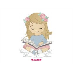 Girl embroidery designs - Reading embroidery design machine embroidery pattern - girl with book embroidery file - studen