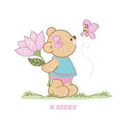 teddy bear embroidery designs - baby girl embroidery design machine embroidery pattern - bear with butterfly embroidery