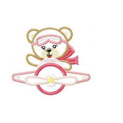 Pilot Bear embroidery designs - Plane embroidery design machine embroidery pattern - Teddy bear applique design girl - b