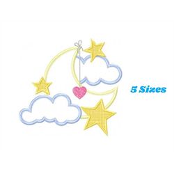 Moon embroidery design - Stars embroidery design machine embroidery pattern - Cloud embroidery file moon applique design