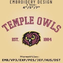 Temple Owls embroidery design, NCAA Logo Embroidery Files, NCAA Temple Owls, Machine Embroidery Pattern