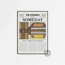 the strokes retro newspaper print, someday poster, someday lyrics print, the strokes poster, room on fire poster, home d
