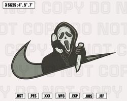 Nike x Scream Ghost Face Embroidery Designs, Halloween Embroidery Machine Design Files