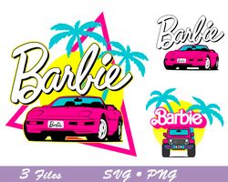 barbie car svg, barbie car convertible corvette palms pink babe doll girly retro 80s svg