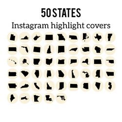 50 States Instagram Highlight Icons. Travel Instagram Highlights Images. Black and Beige Instagram Highlight Covers.