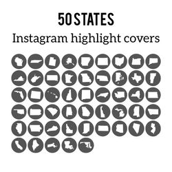 50 States Instagram Highlight Icons. Travel Instagram Highlights Images. Black and Gray Instagram Highlight Covers.