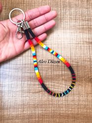 Rainbow Beaded keychain Native American style id holder beaded card holder keyfob beaded keyring purse charm wristlet ke