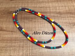 Extra long Native American Style Necklace, Gray bead Crochet Necklace, Southwest Necklace, Ethnic Beadwork Necklace, Nat