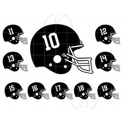 Football Helmet Number 10-19 Years SVG Silhouette Clipart | Football Number 10-19 Cut File | Football Svg Jpg Dxf Pdf Pn