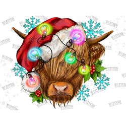 Christmas Highland Cow Png, Western Design, Western Christmas Png, Christmas Cow Png, Christmas Light Png, Western Cow P