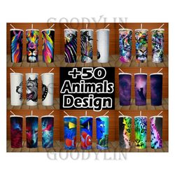 Bundle 50 design  Colorful Animals  20oz Skinny Tumbler PNG  Seamless Sublimation design  Full Tumbler Wrap PNG Digital