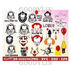 20 It Pennywise Svg Bundle Layered Item, Penny Wise Clipart, Cricut, Digital Vector Cut Files
