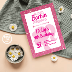 Personalized File Doll Party Invitation, Doll Birthday Party, Pink Birthday Party Invite Birthday invite PNG ONLY