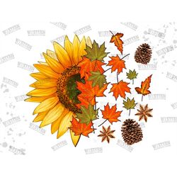 Sunflower And Autumn Leaves Png Sublimation Design, Fall Png, Autumn Leaves Png, Autumn Png, Fall Png Design, Autumn Sun