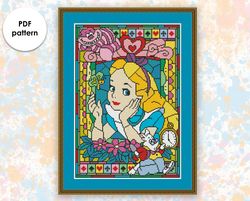 Stained glass cross stitch pattern "Alice" SG003 - xstitch chart, cartoons and movies cross stitch characters