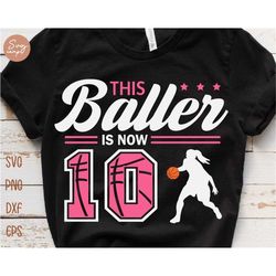This Baller is Now 10 Svg, Birthday Girls Basketball Svg, 10th Birthday Girl Svg, Basketball Birthday Svg, Basketball Pa