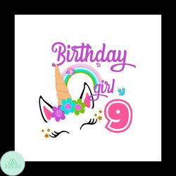 9th Unicorn Birthday Girl Svg, Birthday Shirt For Baby Girl Svg Files For Cricut, Silhouette Sublimation Files