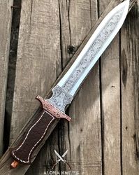 Custom HandEngraved D2 steel knife with Engraved Rosewood handle
