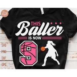 This Baller is Now 9 Svg, Birthday Girls Basketball Svg, 9th Birthday Girl Svg, Basketball Birthday Svg, Basketball Part