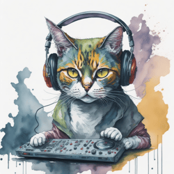 Dj cat wearing headphones