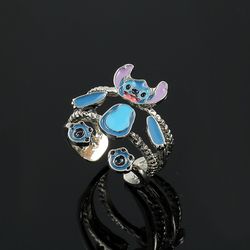Disney Lilo & Stitch Opening Rings Cartoon Cute Stitch Adjustable Ring Funny Separable Finger Jewelry Multilayer Ring